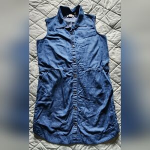 Blue Sleeveless Button-Up Dress